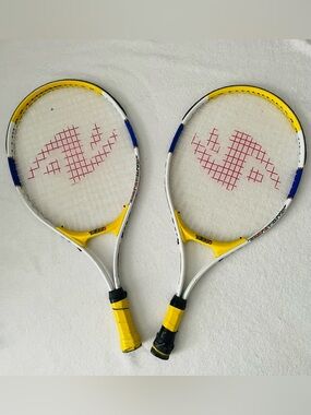 Junior 21 Aero Dynamic Tennis Racquet Set Of 2 Yellow Grip 21” 3 5/8” Sports